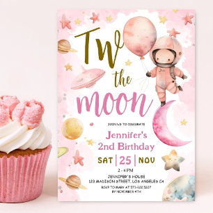 Two The Moon! 女の子宇宙飛行士 宇宙 2歳 誕生日 招待状