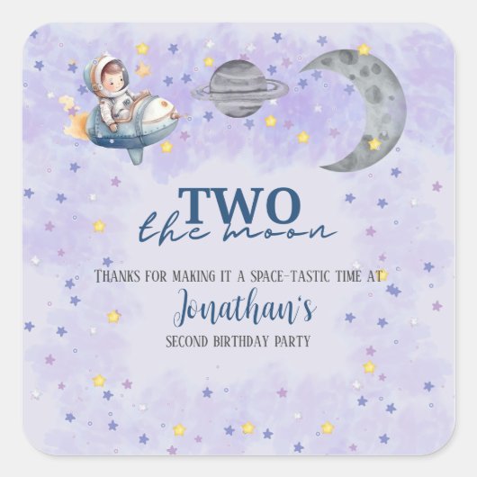 Two The Moon 男の子 スペース ロケット 2歳の誕生日 スクエアシール (正面)