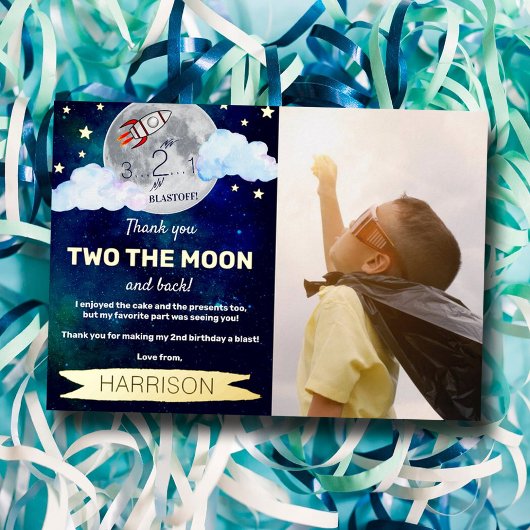 Two The Moon 2の誕生日リアルフォイルサンクスカード 箔招待状