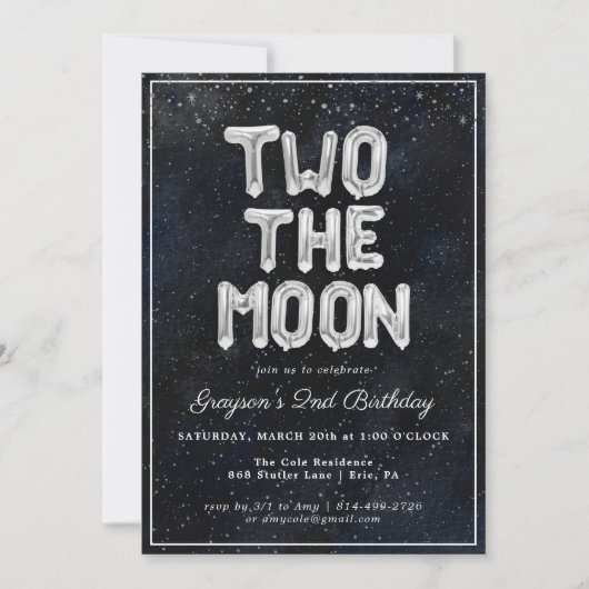 Two the Moon | 2歳の誕生日パーティーの招待状 (正面)
