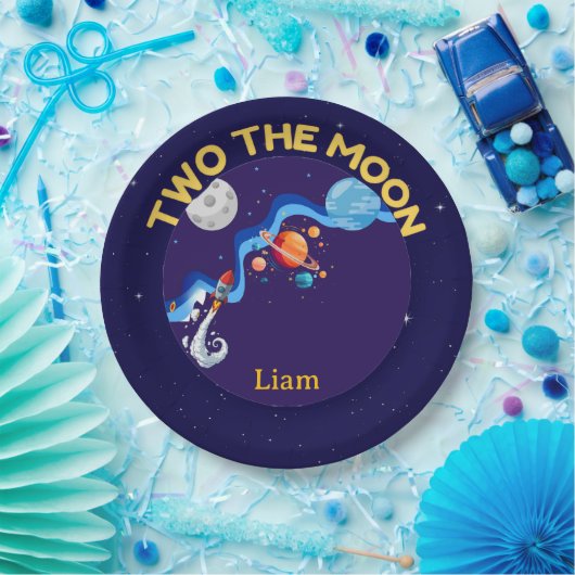 Two the Moon 2歳の誕生日パーティー紙皿 宇宙ロケット ペーパープレート (パーティー)