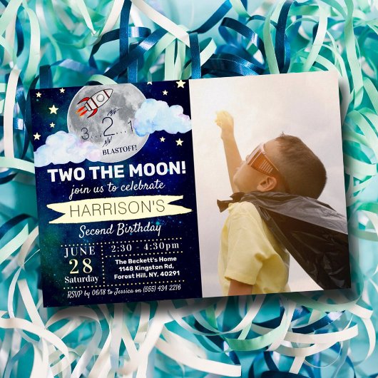 Two The Moon 2歳の誕生日フォトリアルデザイン 箔招待状
