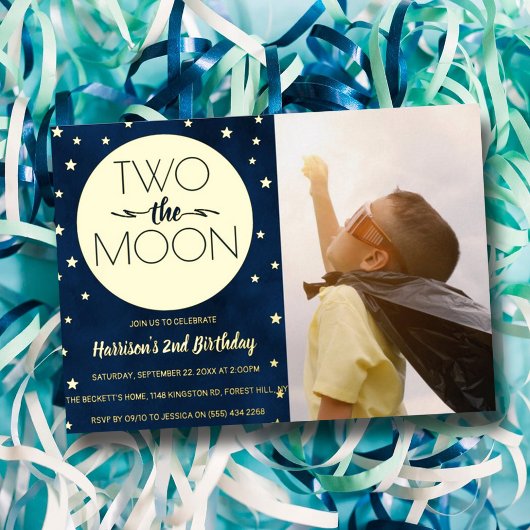 Two The Moon 2歳の誕生日フォトリアルデザイン 箔招待状