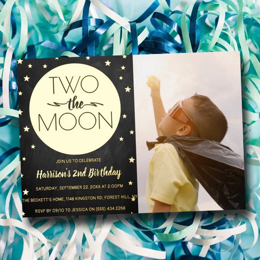 Two The Moon 2歳の誕生日フォトリアルデザイン 箔招待状