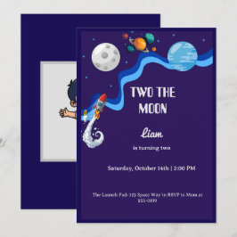 Two the Moon 2歳の誕生日招待状 スペース ロケット  招待状