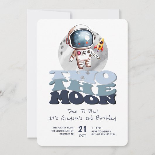 Two the Moon 2歳の誕生日 宇宙飛行士 招待状 (正面)