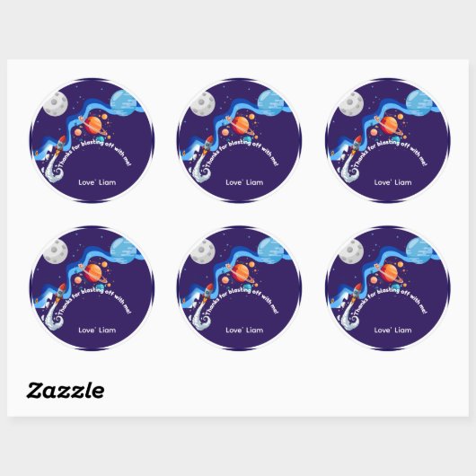 Two the Moon 2歳の誕生日 招待状 スペース ロケット ラウンドシール (シート)