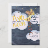 TWO THE MOON 2歳の誕生日 牛 乳児の韻 招待状 (正面)
