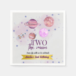Two The Moon 2nd Birthday Girl Moon Stars Rocket  スタンダードカクテルナプキン