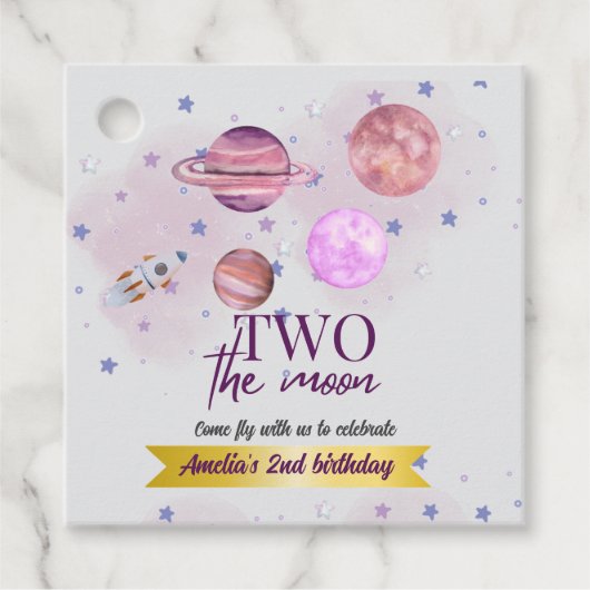 Two The Moon 2nd Birthday Girl Moon Stars Rocket  フェイバータグ (正面)