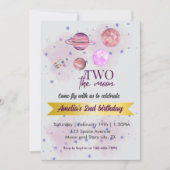 Two The Moon 2nd Birthday Girl Moon Stars Rocket  招待状 (正面)