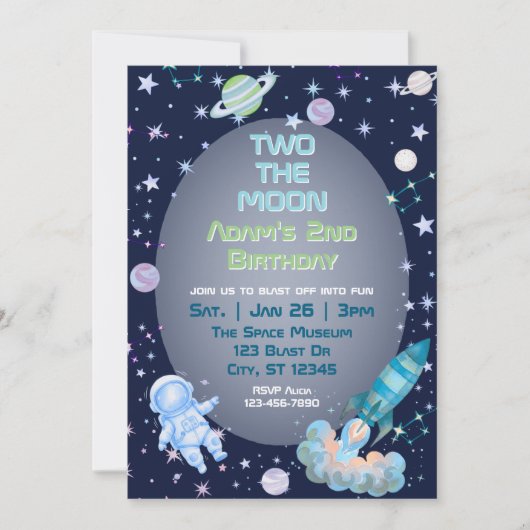 Two The Moon, Blue Green Space 2nd Birthday  招待状 (正面)