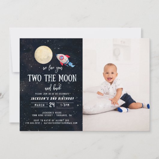 Two The Moon Boy 2nd Birthday Boy写真 招待状 (正面)