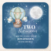 Two The Moon Boy Bear Balloon 2歳の誕生日  スクエアペーパーコースター (正面)