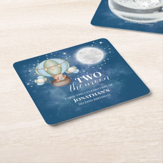Two The Moon Boy Bear Balloon 2nd Birthday  スクエアペーパーコースター (アングル)