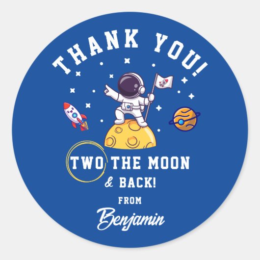 Two The Moon Boy Birthday Thank You ラウンドシール (正面)