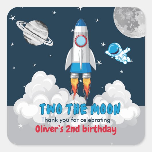 Two The Moon Boy Space Rocket 2nd Birthday  スクエアシール (正面)