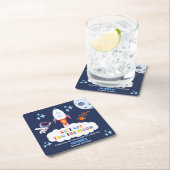 Two The Moon Boy Space Rocket Lift Off 2nd Bday スクエアペーパーコースター (インサイチュ)