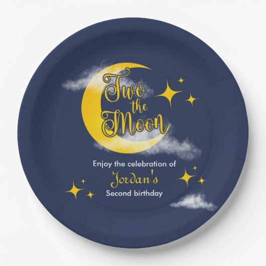 Two The Moon Elegant Gender Neutral 2nd Birthday  ペーパープレート (正面)