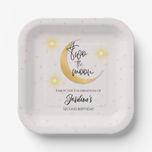 Two The Moon Elegant Gender Neutral 2nd Birthday  ペーパープレート (正面)