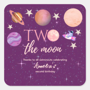 Two The Moon Girl Space ピンクの惑星 2歳の誕生日 スクエアシール