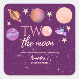 Two The Moon Girl Space Pink Planets 2nd Bday スクエアシール