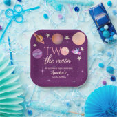 Two The Moon Girl Space Pink Planets 2nd Bday ペーパープレート (パーティー)