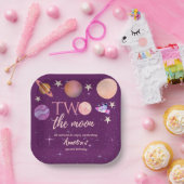 Two The Moon Girl Space Pink Planets 2nd Bday ペーパープレート (パーティー)