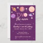 Two The Moon Girl Space Pink Planets 2nd Bday 招待状 (正面)