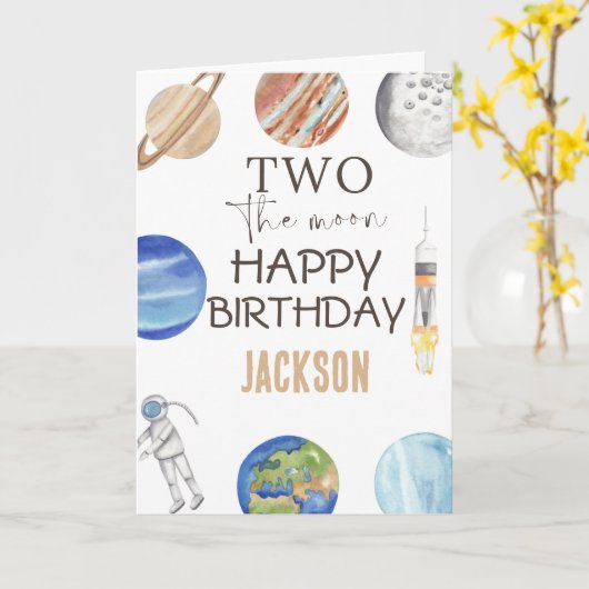 Two The Moon | Modern Space 2nd Birthday Décor カード (黄色い花)