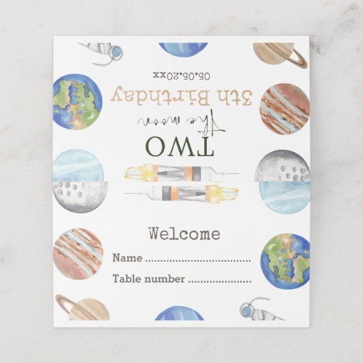 Two The Moon | Modern Space 2nd Birthday Décor プレイスカード (外部開封)