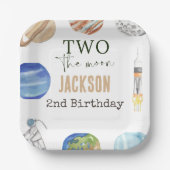 Two The Moon | Modern Space 2nd Birthday Décor ペーパープレート (正面)