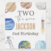 Two The Moon | Modern Space 2nd Birthday Décor ワインラベル (シングルラベル)