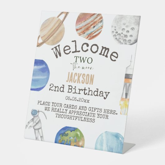 Two The Moon | Modern Space 2nd Birthday Décor 台座サイン (正面)