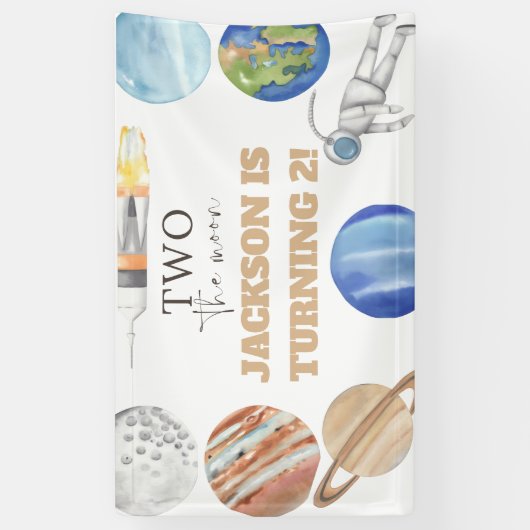 Two The Moon | Modern Space 2nd Birthday Décor 横断幕 (縦)