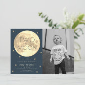 Two the Moon Navy Blue Boy写真第2誕生日 招待状 (スタンド正面)