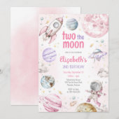 Two The Moon Outer Space Astronaut 2nd Birthday 招待状 (正面/裏面)