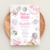Two The Moon Outer Space Astronaut 2nd Birthday 招待状