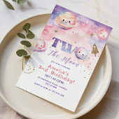 Two the Moon Outer space pink girl second Birthday 招待状