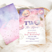 Two the Moon Outer space pink girl second Birthday 招待状