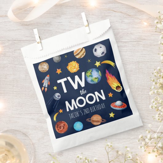 Two The Moon Outer Space Planet誕生日パーティー フェイバーバッグ (クリップ留めされた状態)