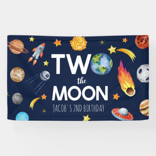 Two The Moon Outer Space Planet誕生日パーティー 横断幕 (横)
