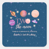 Two The Moon  Outer Space Ship Planets 2nd Bday スクエアシール (正面)