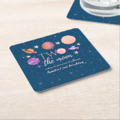 Two The Moon  Outer Space Ship Planets 2nd Bday スクエアペーパーコースター (アングル)