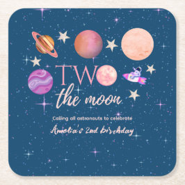 Two The Moon  Outer Space Ship Planets 2nd Bday スクエアペーパーコースター