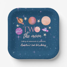 Two The Moon  Outer Space Ship Planets 2nd Bday ペーパープレート