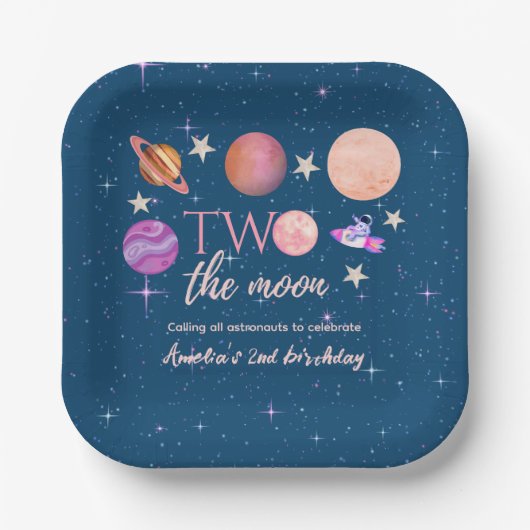 Two The Moon  Outer Space Ship Planets 2nd Bday ペーパープレート (正面)