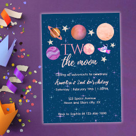 Two The Moon  Outer Space Ship Planets 2nd Bday 招待状