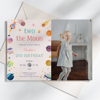 Two the Moon Pastel Outerspace写真2nd Birthday 招待状