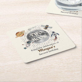 Two The Moon Planets Gender Neutral 2nd Birthday  スクエアペーパーコースター